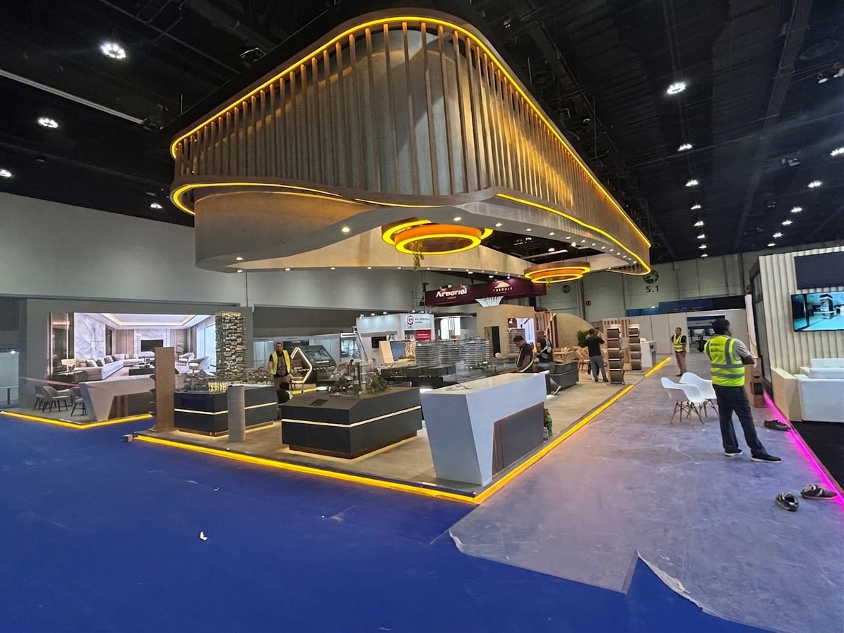 Architectural stand with timber canopy