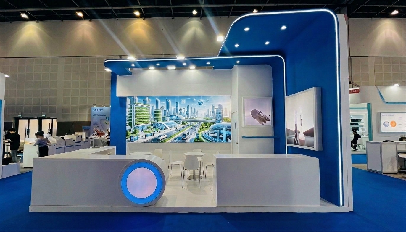 Blue and white meeting stand